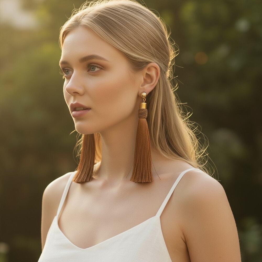 3/$25 - Brown Tassel Drop Statement Earrings
